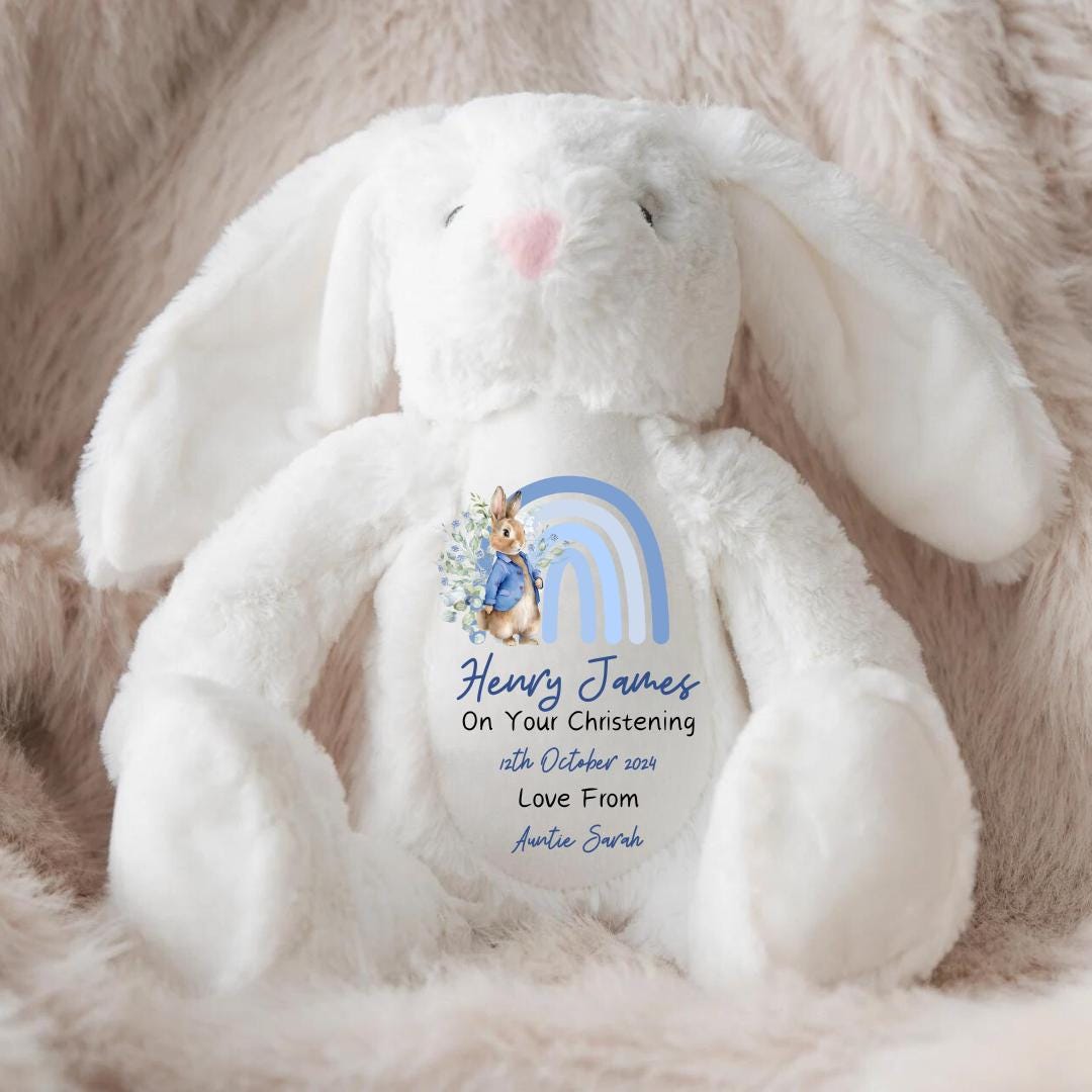Personalised Christening Gift,Baby Boy,Naming Day,Godson Christening Gifts,Boys Baptism,Christening Teddy,Bear,Keepsake,Bunny
