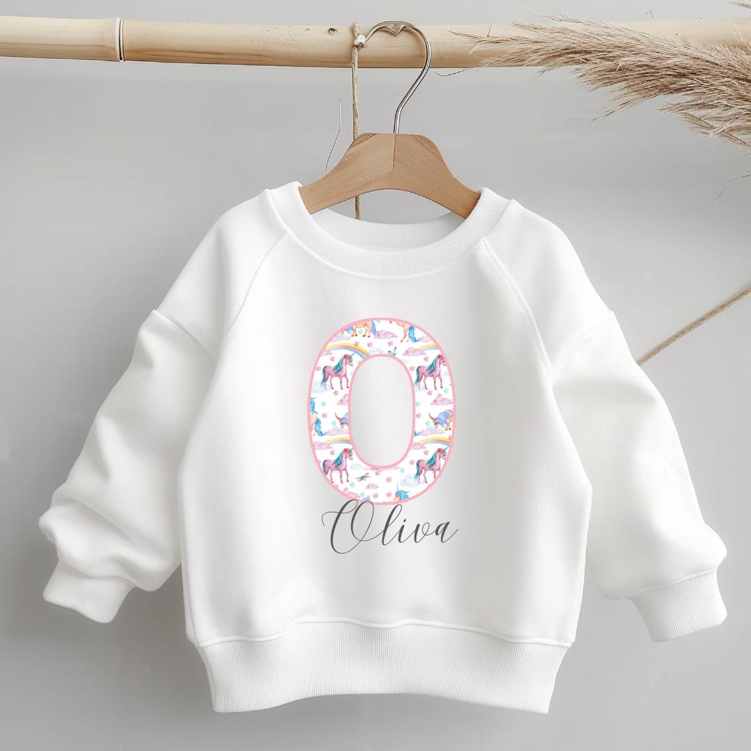 Personalised Unicorn Letter Print Kids Sweatshirt - Birthday Sweatshirt - Girl's Jumper - Birthday - Name Sweatshirt - Girls Name Sweater