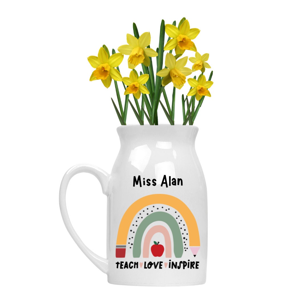 Personalised Teacher Gift, Personalised Teacher Vase, Personalised Teacher Flower Vase, Rainbow Teacher Gift, Personalised Teachers Gift
