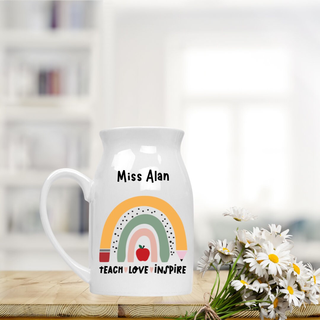 Personalised Teacher Gift, Personalised Teacher Vase, Personalised Teacher Flower Vase, Rainbow Teacher Gift, Personalised Teachers Gift