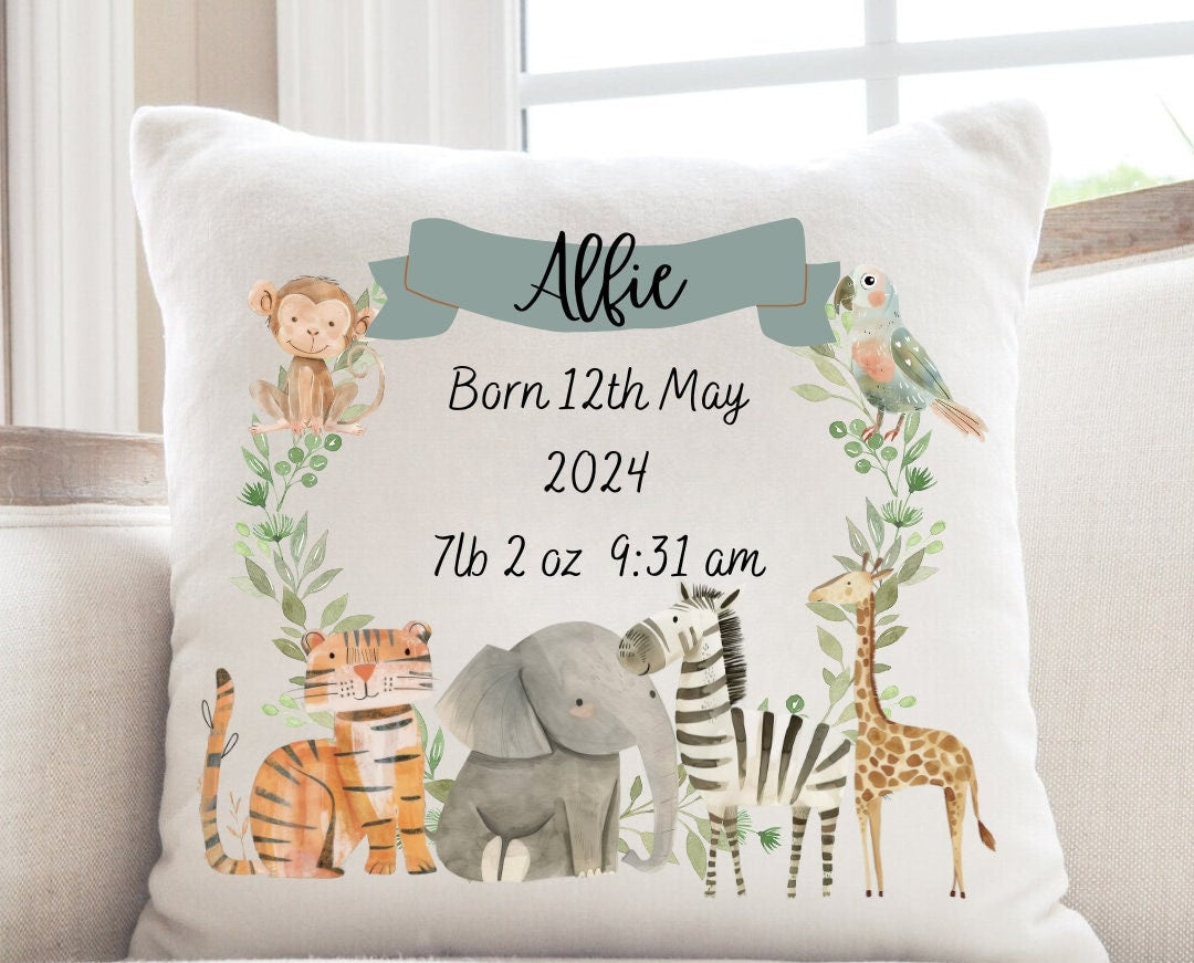 Safari Nursery Cushion,Nursery Decor,Baby Boy Gifts, New Baby Gift, Pillow, Jungle,Toddler Bedroom,Safari Nursery, Newborn
