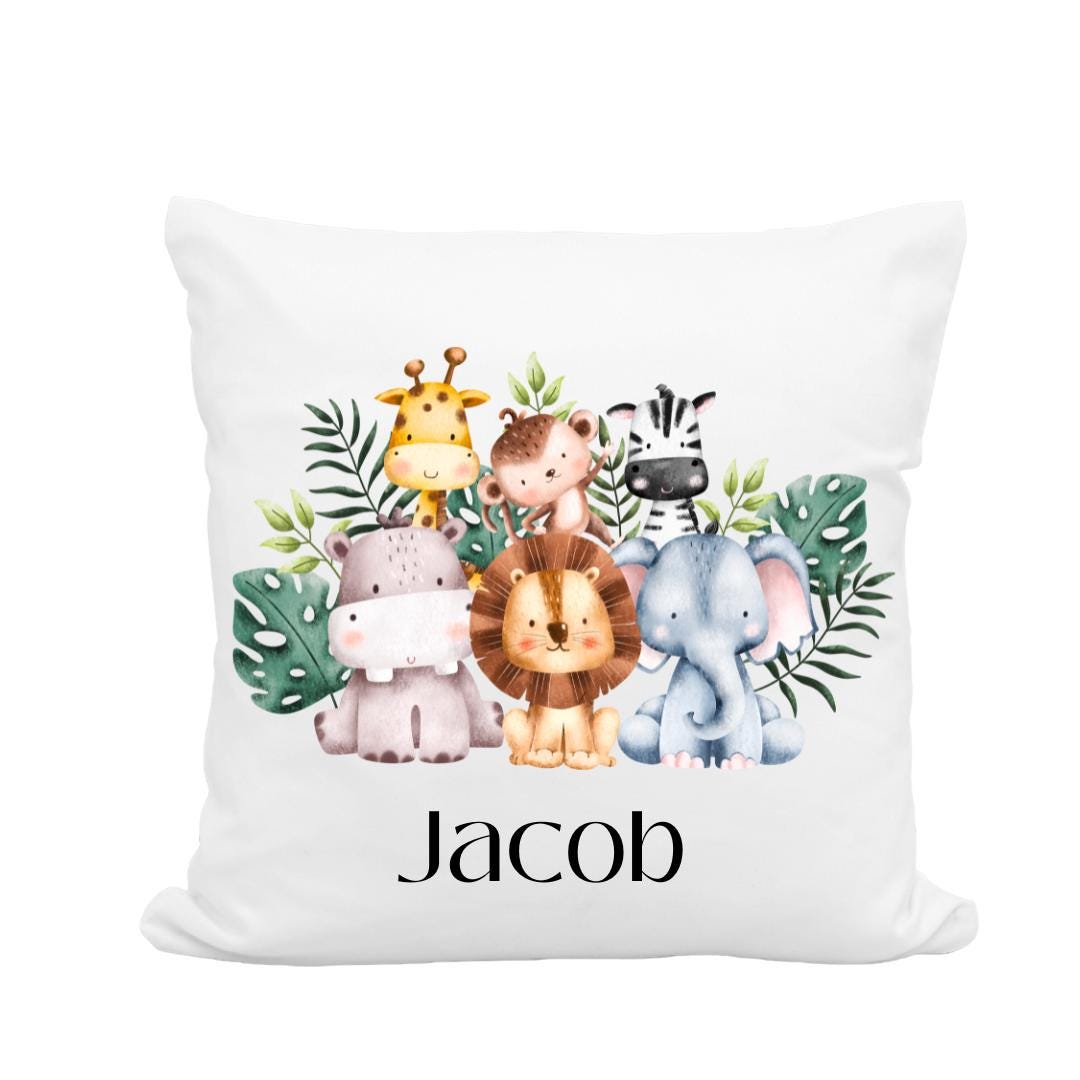 Personalised Safari Cushion - New Baby Gifts - Jungle Print- Safari Nursery Decor , Nursery Cushion