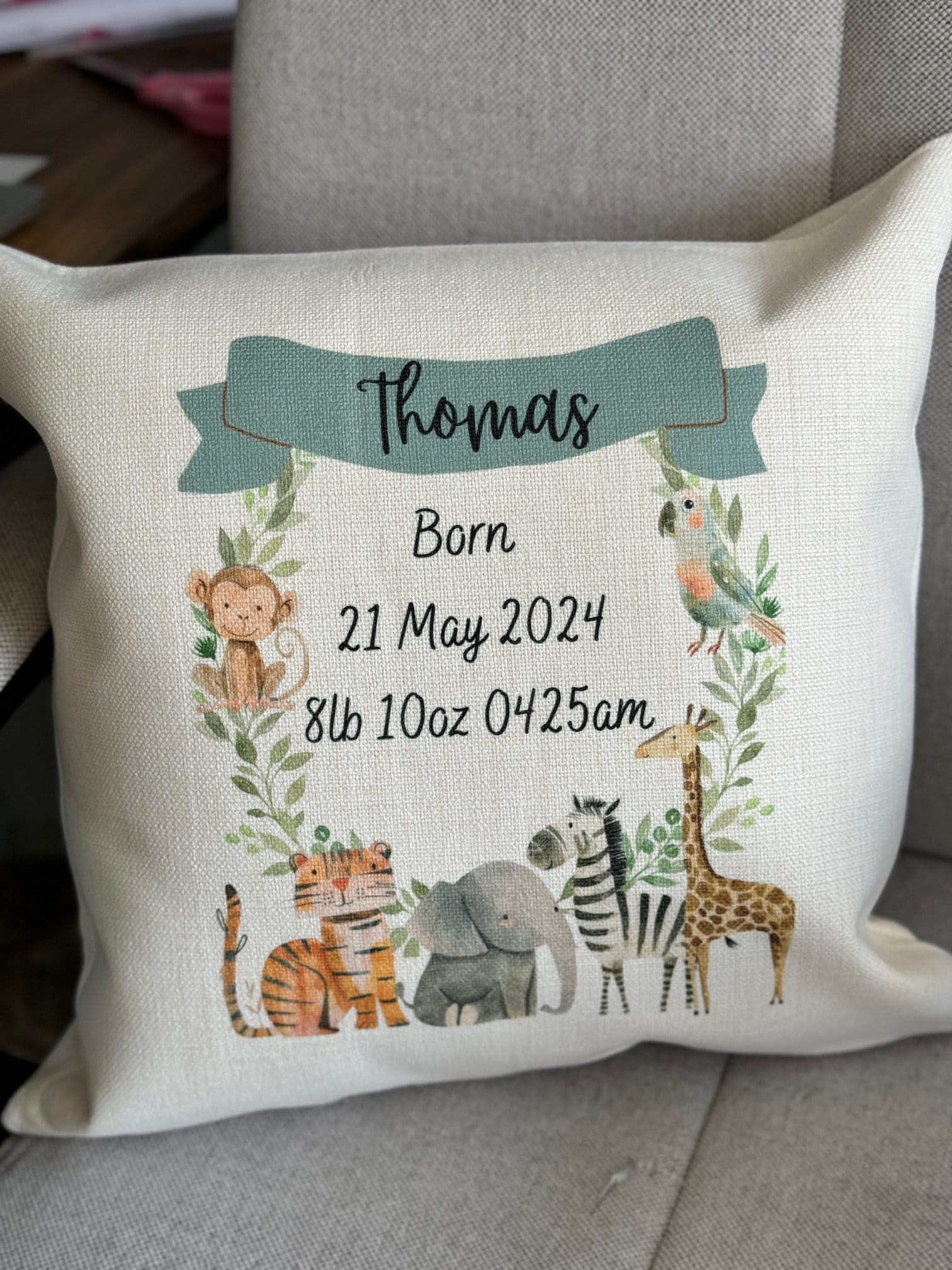 Safari Nursery Cushion,Nursery Decor,Baby Boy Gifts, New Baby Gift, Pillow, Jungle,Toddler Bedroom,Safari Nursery, Newborn