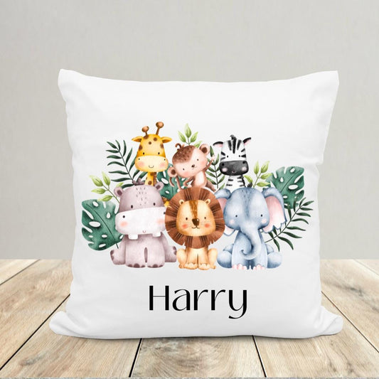 Personalised Safari Cushion - New Baby Gifts - Jungle Print- Safari Nursery Decor , Nursery Cushion