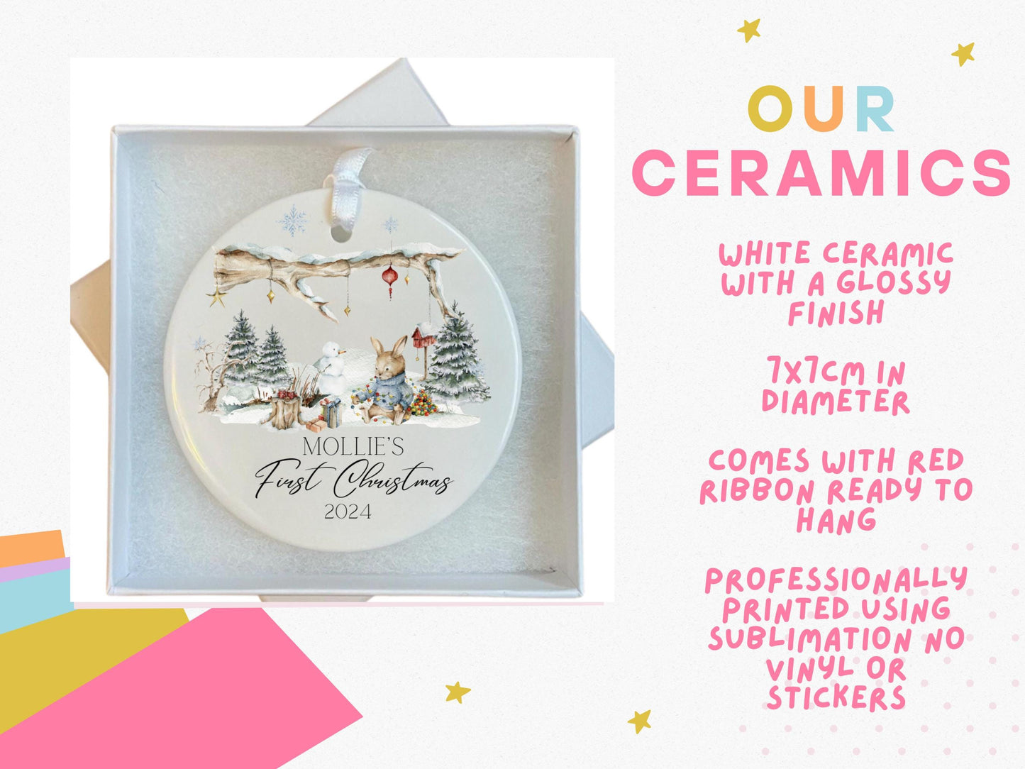 Baby's First Christmas,Bauble,Newborn Gift,1st Christmas,Keepsake,Christmas Decor,Personalised, New Baby Gift, Ceramic Hanging Ornament