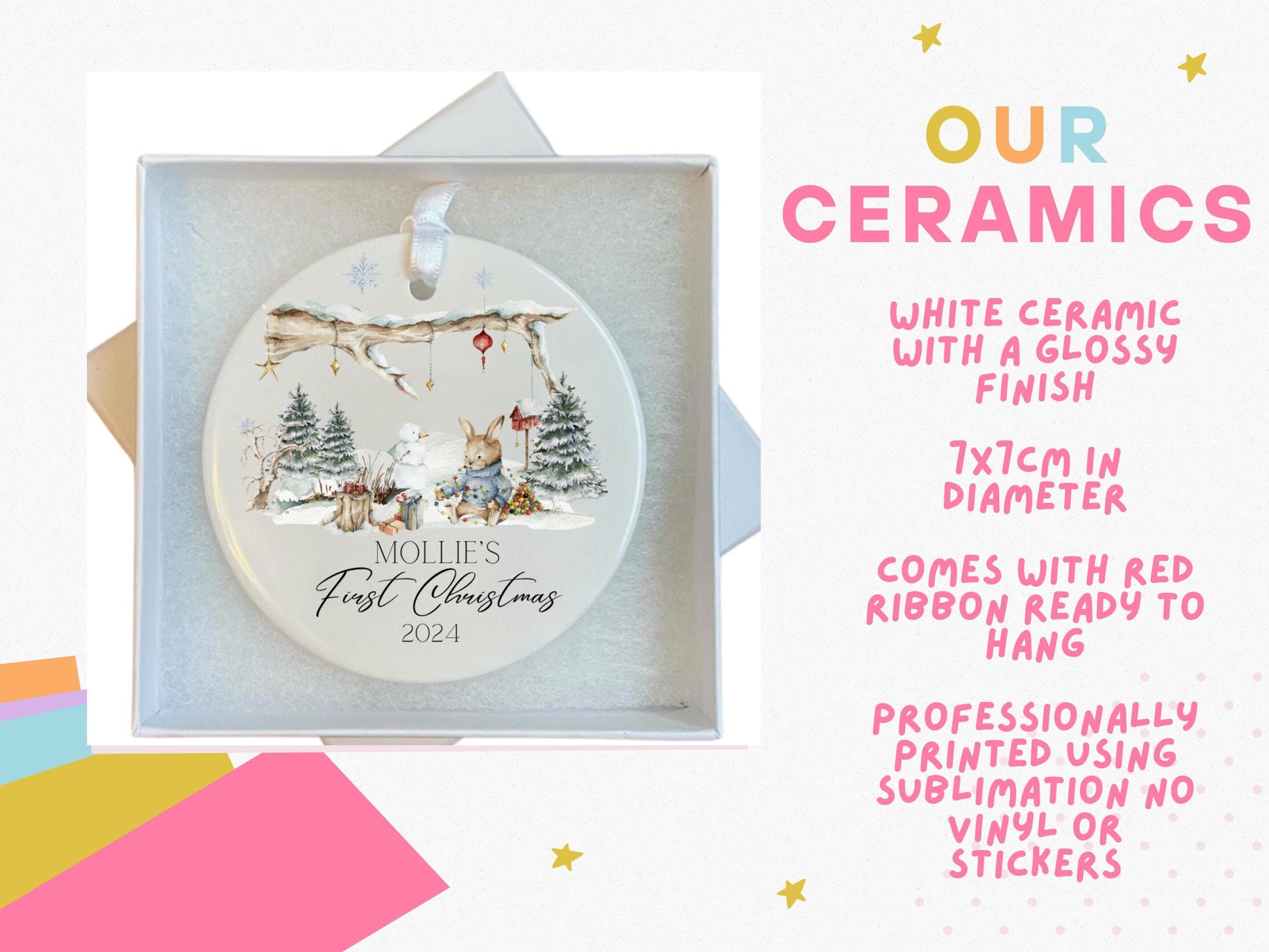 Baby's First Christmas,Bauble,Newborn Gift,1st Christmas,Keepsake,Christmas Decor,Personalised, New Baby Gift, Ceramic Hanging Ornament
