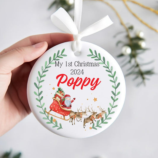 Baby's First Christmas,Bauble,Newborn Gift,1st Christmas,Keepsake,Christmas Decor,Personalised, New Baby Gift, Ceramic Hanging Ornament