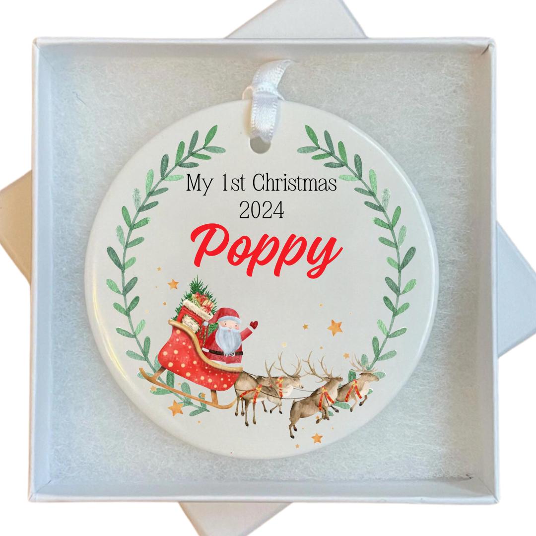 Baby's First Christmas,Bauble,Newborn Gift,1st Christmas,Keepsake,Christmas Decor,Personalised, New Baby Gift, Ceramic Hanging Ornament