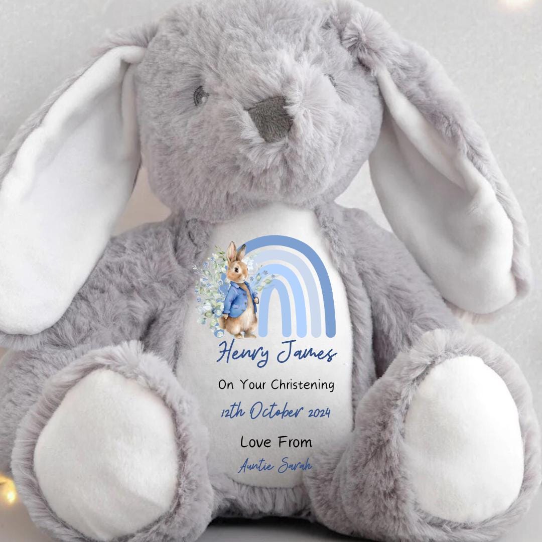 Personalised Christening Gift,Baby Boy,Naming Day,Godson Christening Gifts,Boys Baptism,Christening Teddy,Bear,Keepsake,Bunny