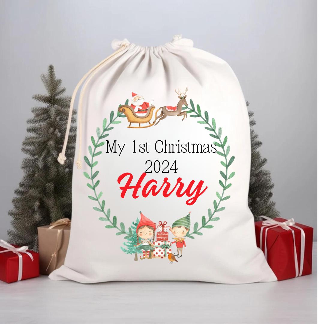 Personalised Santa Sack, Christmas Sack, Christmas Eve Box,Baby First Christmas, Christmas Gift Bag , Baby Girl, Toy Sack,Christmas Stocking