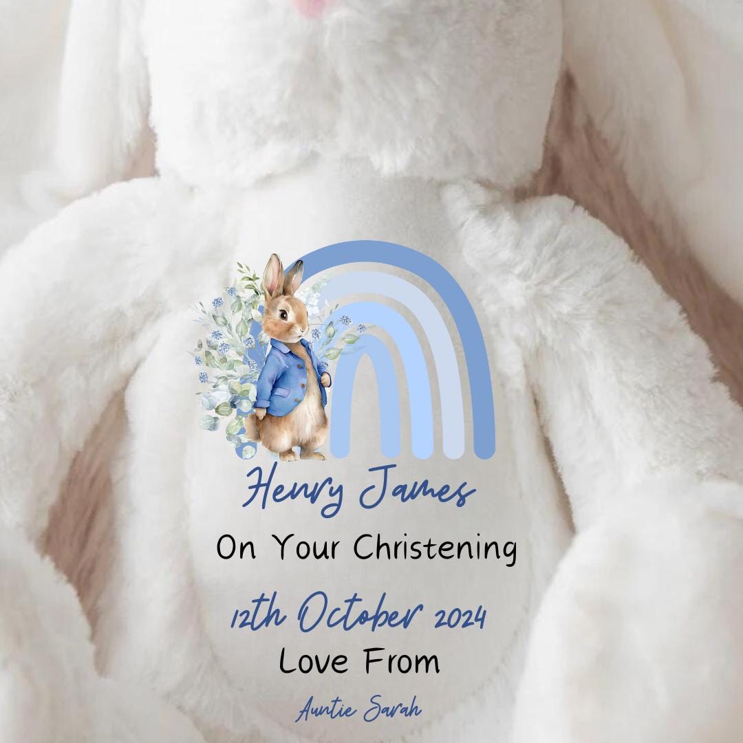 Personalised Christening Gift,Baby Boy,Naming Day,Godson Christening Gifts,Boys Baptism,Christening Teddy,Bear,Keepsake,Bunny