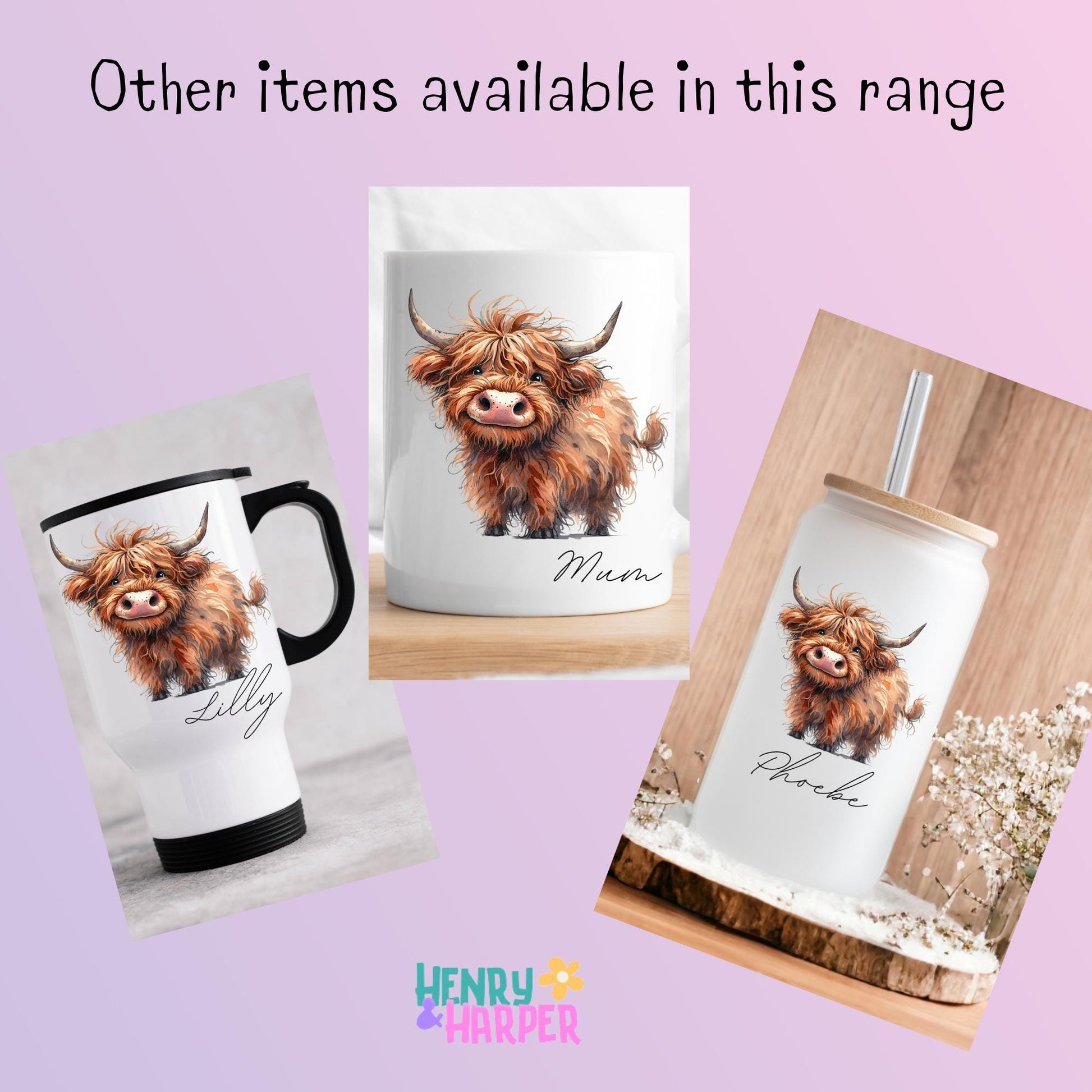 Personalised Highland Cow Tote Bag, Custom Tote Bag