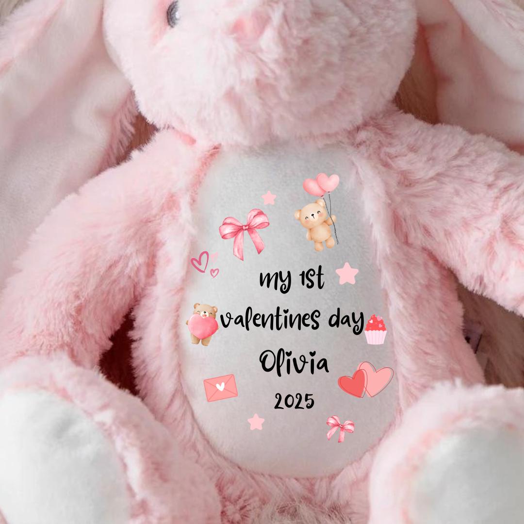 Personalised First Valentines Teddy, Custom 1st Valentine Soft Toy , First Valentine's Day Gift ,Baby Boy/ Girl Valentines Day Keepsake Gift