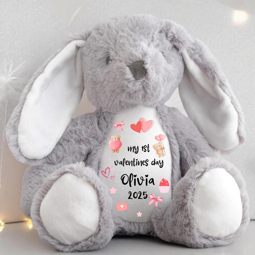 Personalised First Valentines Teddy, Custom 1st Valentine Soft Toy , First Valentine's Day Gift ,Baby Boy/ Girl Valentines Day Keepsake Gift