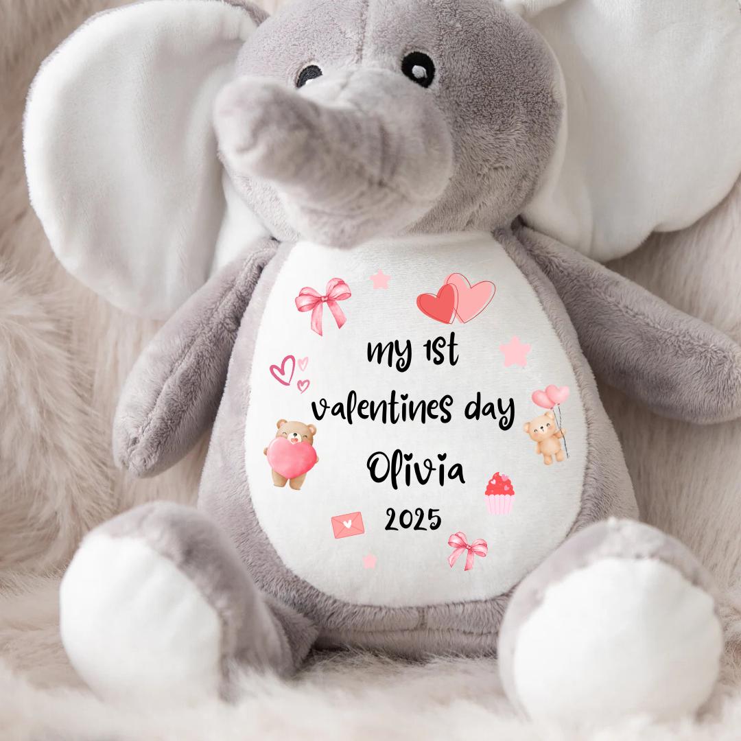 Personalised First Valentines Teddy, Custom 1st Valentine Soft Toy , First Valentine's Day Gift ,Baby Boy/ Girl Valentines Day Keepsake Gift