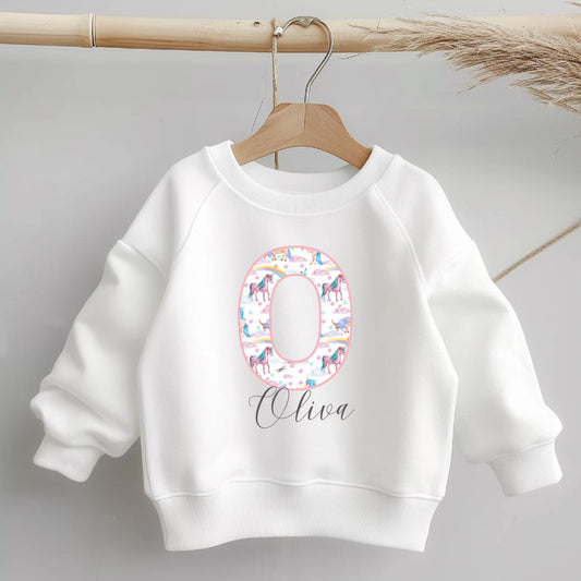 Personalised Unicorn Letter Print Kids Sweatshirt - Birthday Sweatshirt - Girl's Jumper - Birthday - Name Sweatshirt - Girls Name Sweater
