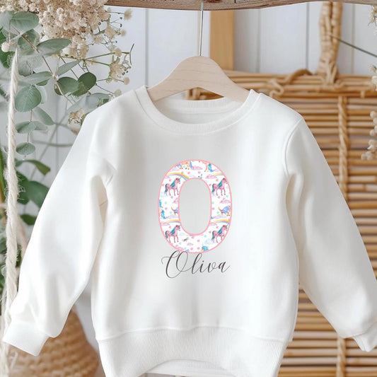 Personalised Unicorn Letter Print Kids Sweatshirt - Birthday Sweatshirt - Girl's Jumper - Birthday - Name Sweatshirt - Girls Name Sweater