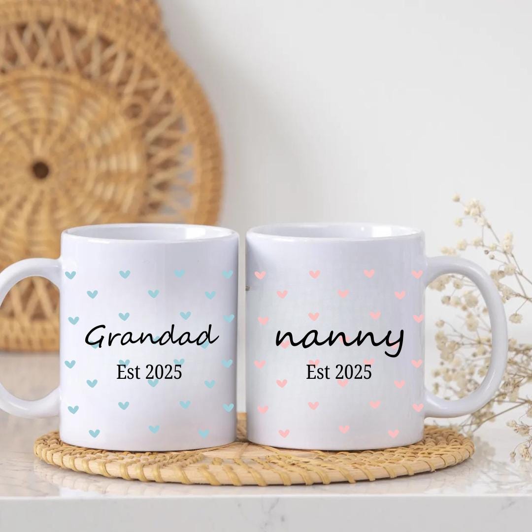 Nana and Grandad Gift, Nanny Grandma Mug Set, Grandparent Personalised Mug, New Grandparent Gift, Pregnancy Announcement