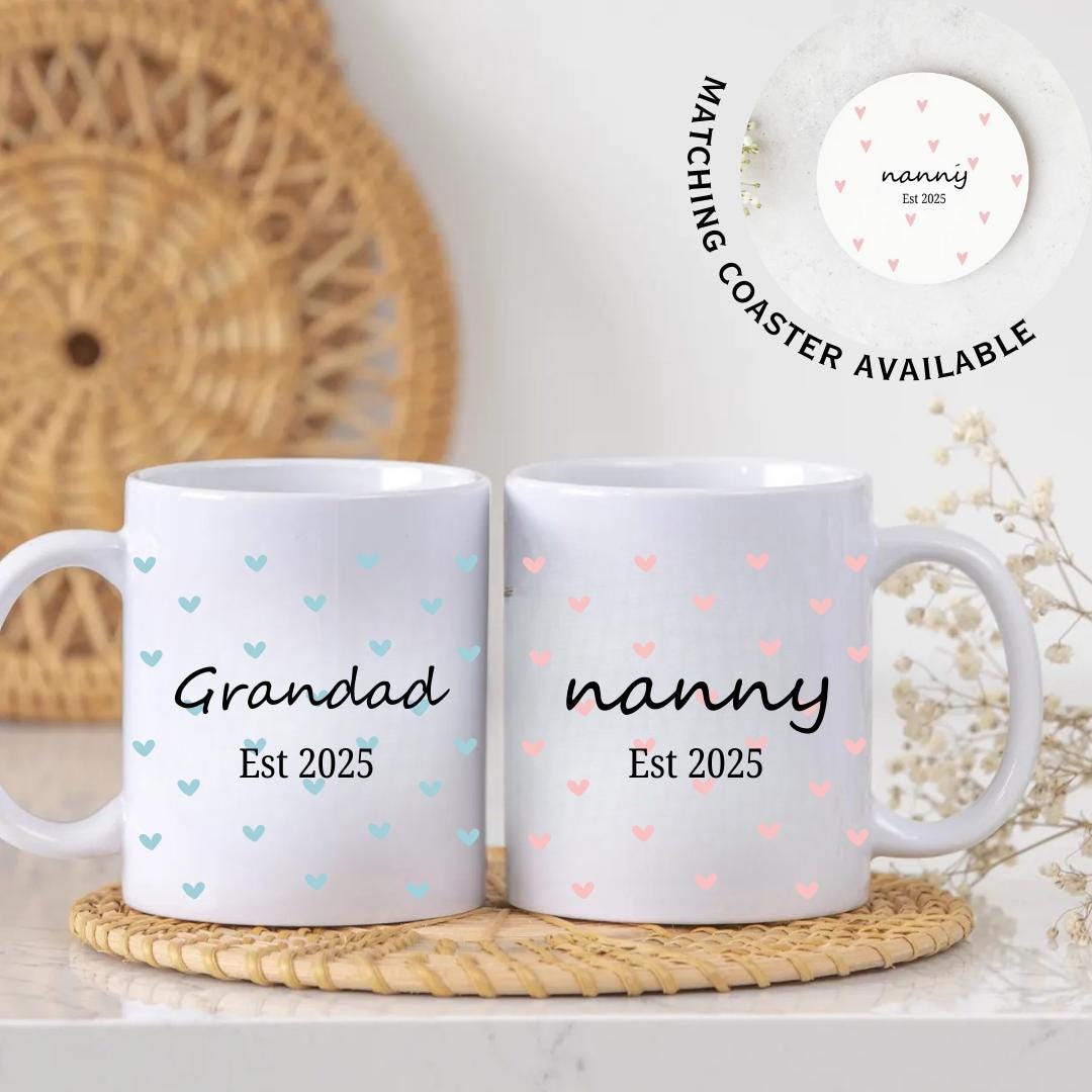 Nana and Grandad Gift, Nanny Grandma Mug Set, Grandparent Personalised Mug, New Grandparent Gift, Pregnancy Announcement