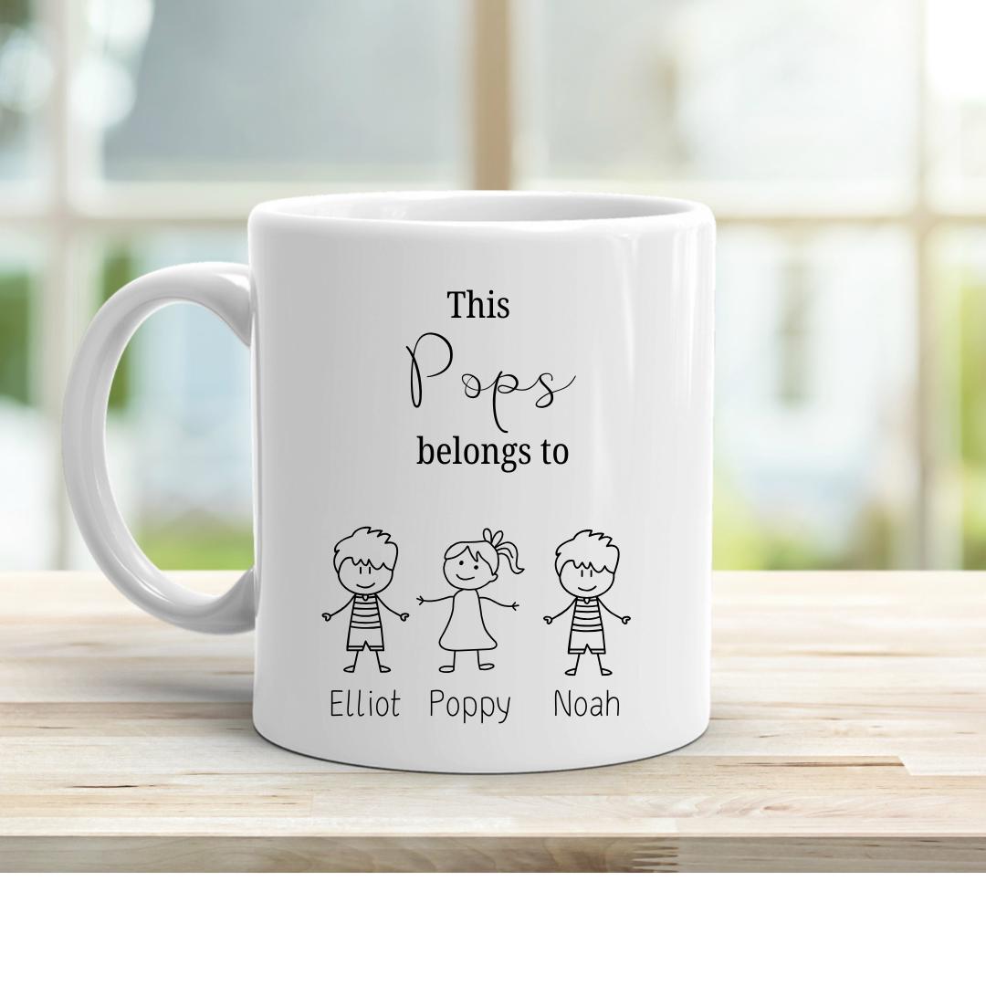 This grandpa belongs to mug with grandchildren names ,Christmas Gift for Grandpa , Children drawing ,Personalised Father's Day ,For Grandad