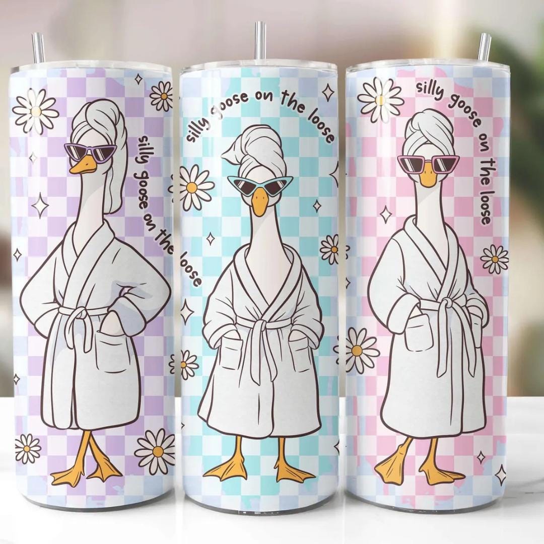 Silly Goose Print Tumbler 20oz Skinny with Straw, Cute Fitness Drinkware, Womens Water Bottle, Teacher Gift Ideas, Reusable Water Bottle