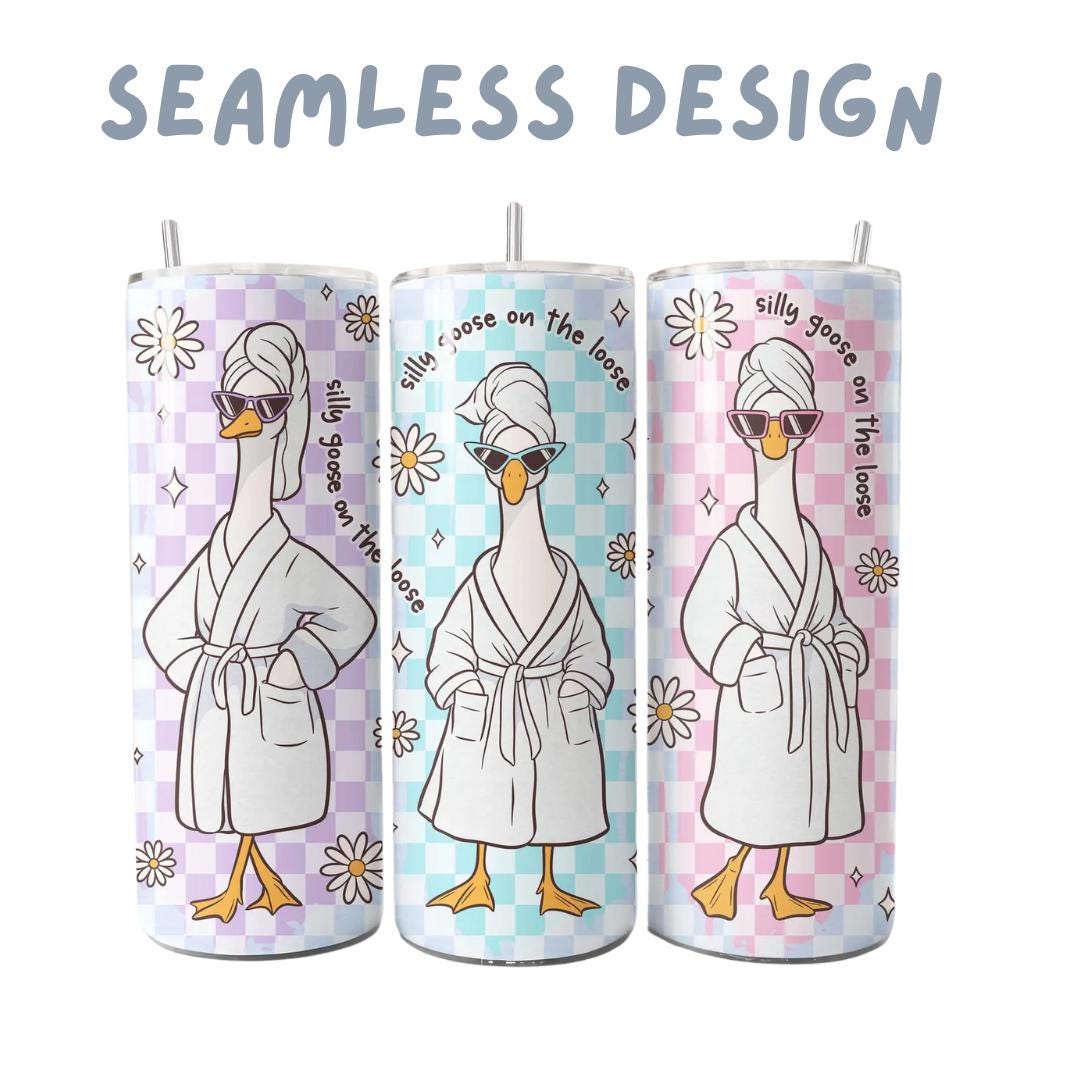 Silly Goose Print Tumbler 20oz Skinny with Straw, Cute Fitness Drinkware, Womens Water Bottle, Teacher Gift Ideas, Reusable Water Bottle