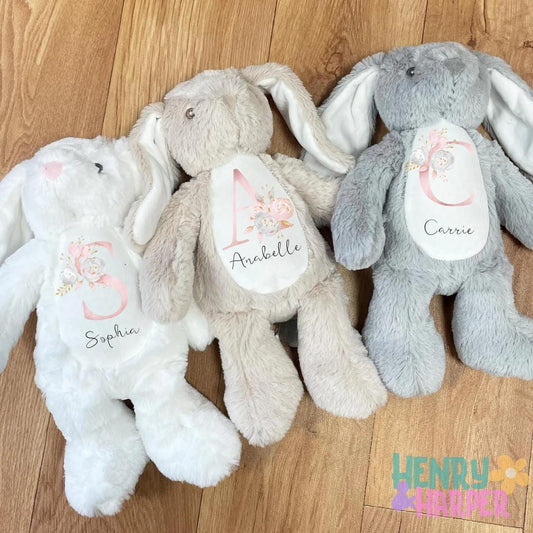 Personalised Baby Bunny Rabbit Teddy - Personalised Baby Gift - Baby Girl - New Baby Gift - Baby Shower - Nursery Decor
