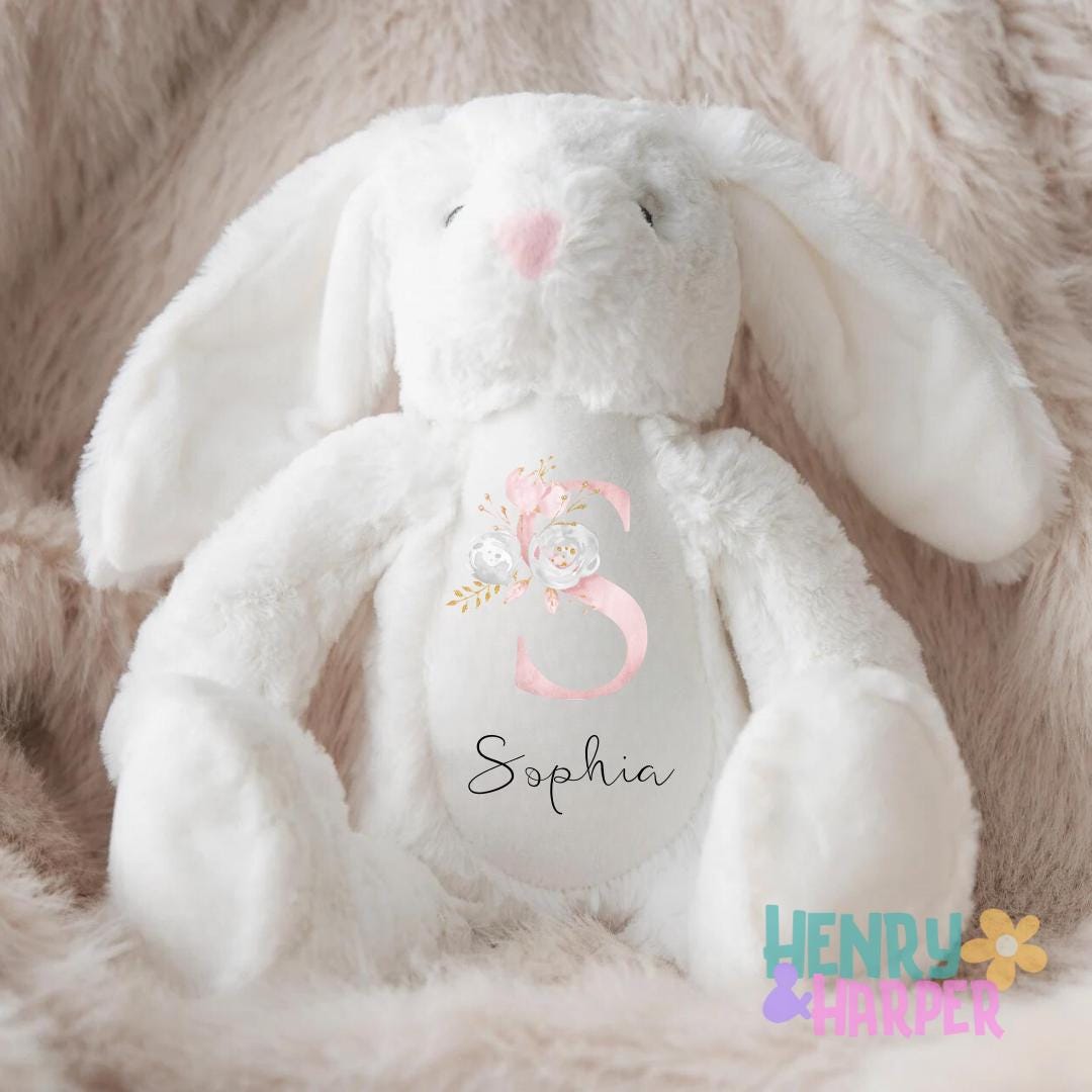 Personalised Baby Bunny Rabbit Teddy - Personalised Baby Gift - Baby Girl - New Baby Gift - Baby Shower - Nursery Decor