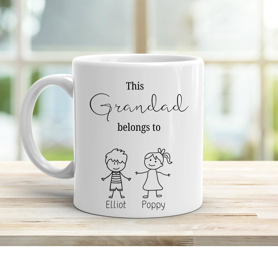 This grandpa belongs to mug with grandchildren names ,Christmas Gift for Grandpa , Children drawing ,Personalised Father's Day ,For Grandad