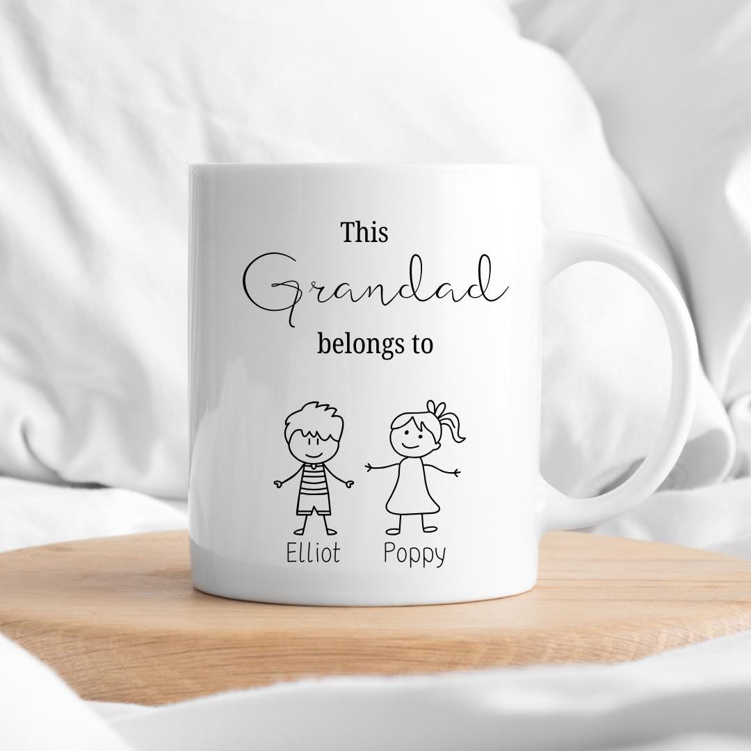 This grandpa belongs to mug with grandchildren names ,Christmas Gift for Grandpa , Children drawing ,Personalised Father's Day ,For Grandad