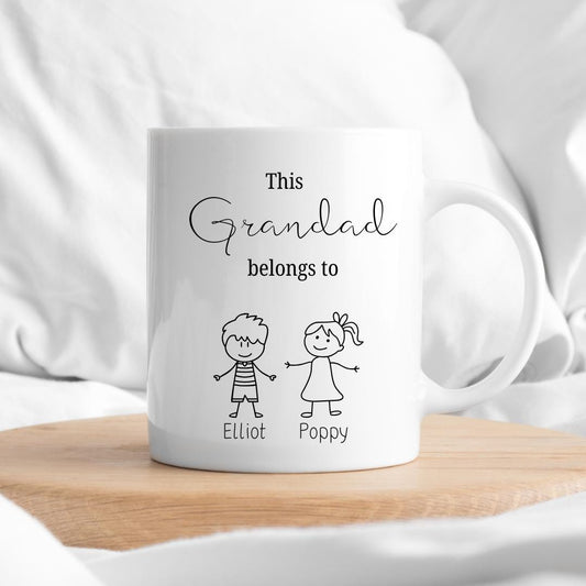This grandpa belongs to mug with grandchildren names ,Christmas Gift for Grandpa , Children drawing ,Personalised Father's Day ,For Grandad